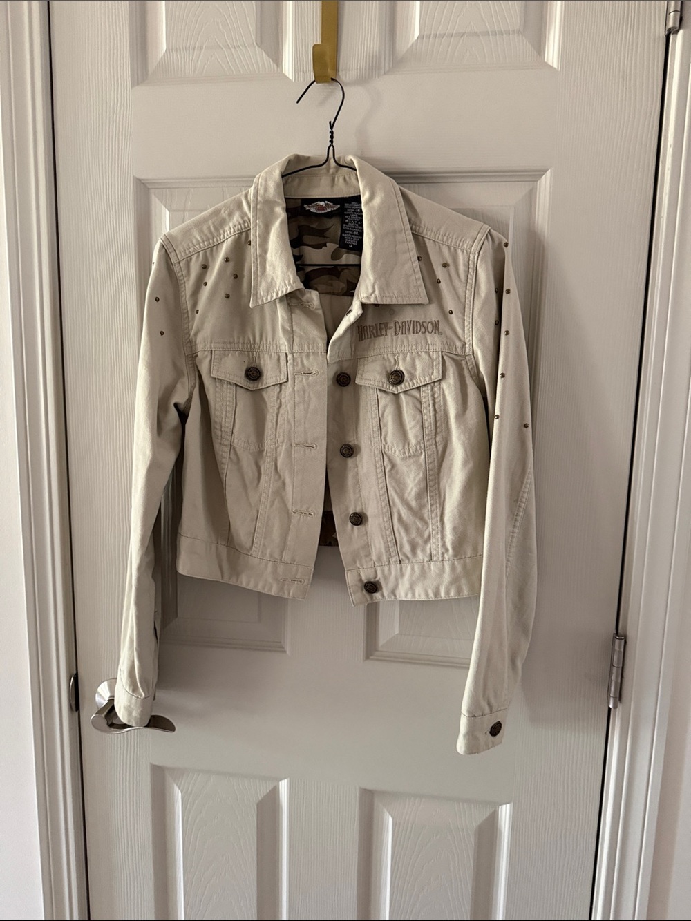 Harley-Davidson Cream Studded Cotton Jean Jacket